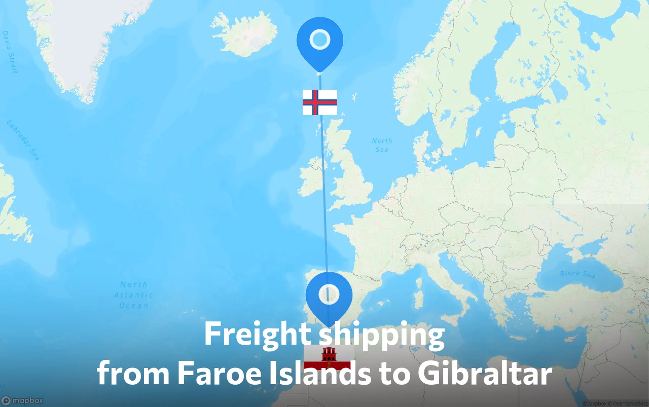 Shipping route from Faroe Islands to Gibraltar