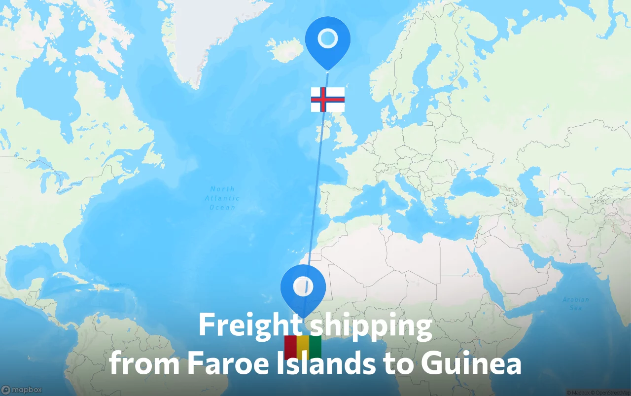 Shipping route from Faroe Islands to Guinea