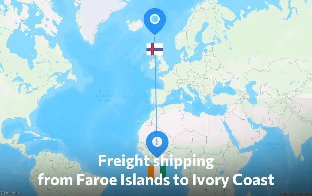 Shipping route from Faroe Islands to Ivory Coast