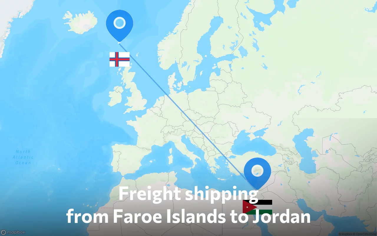 Shipping route from Faroe Islands to Jordan