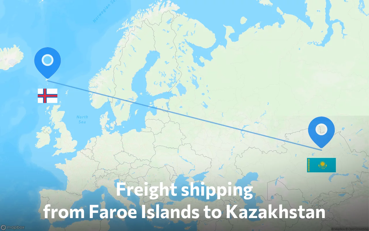 Shipping route from Faroe Islands to Kazakhstan
