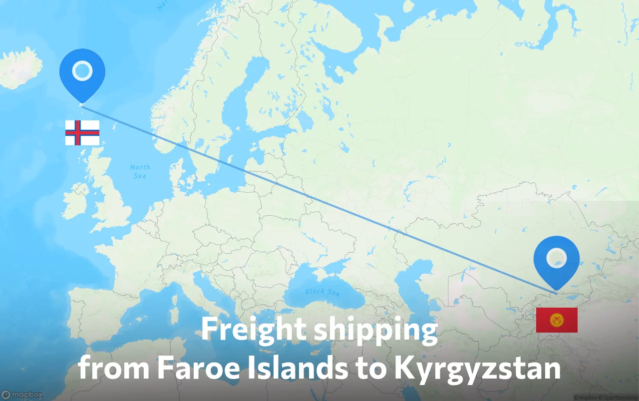 Shipping route from Faroe Islands to Kyrgyzstan