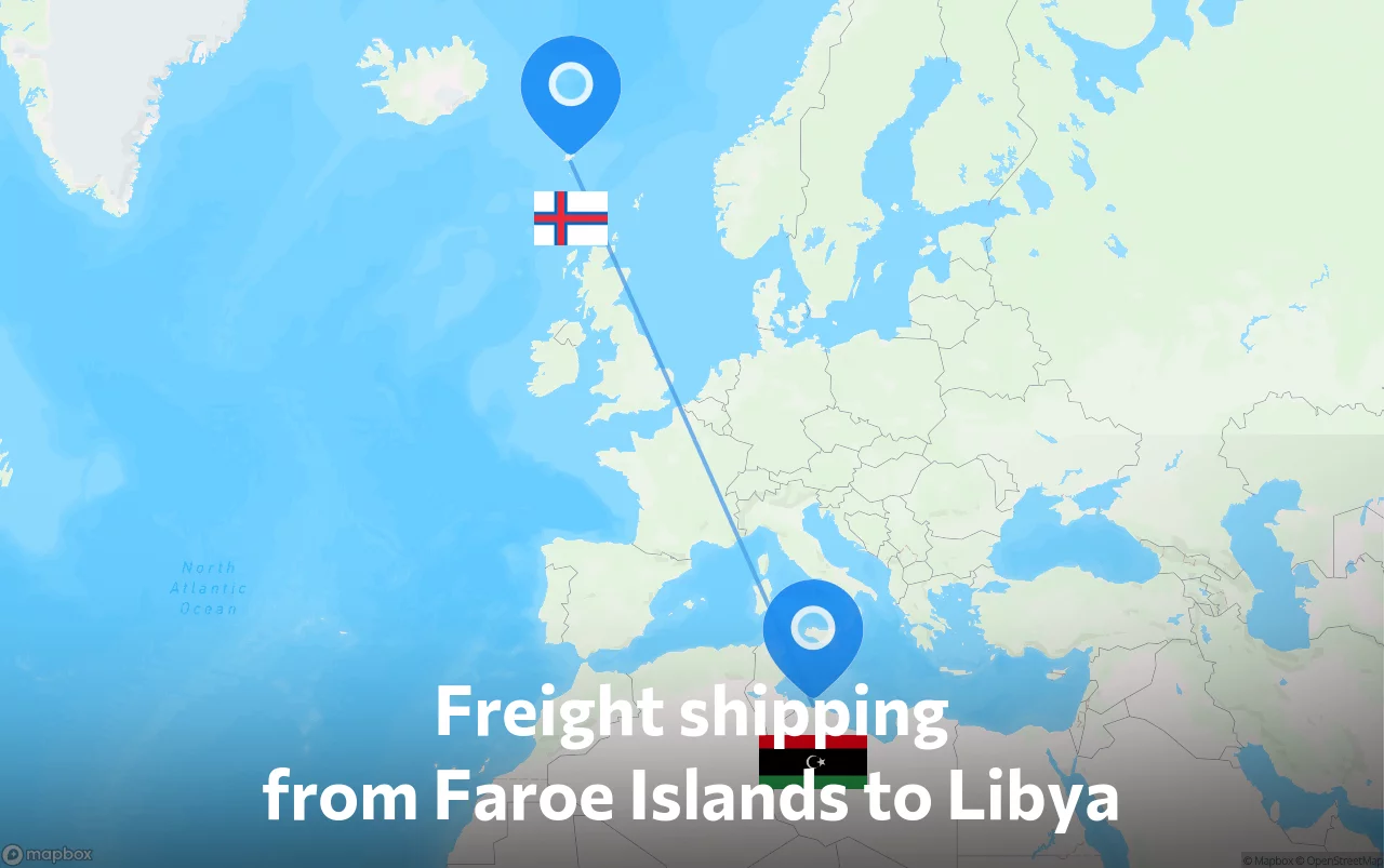 Shipping route from Faroe Islands to Libya