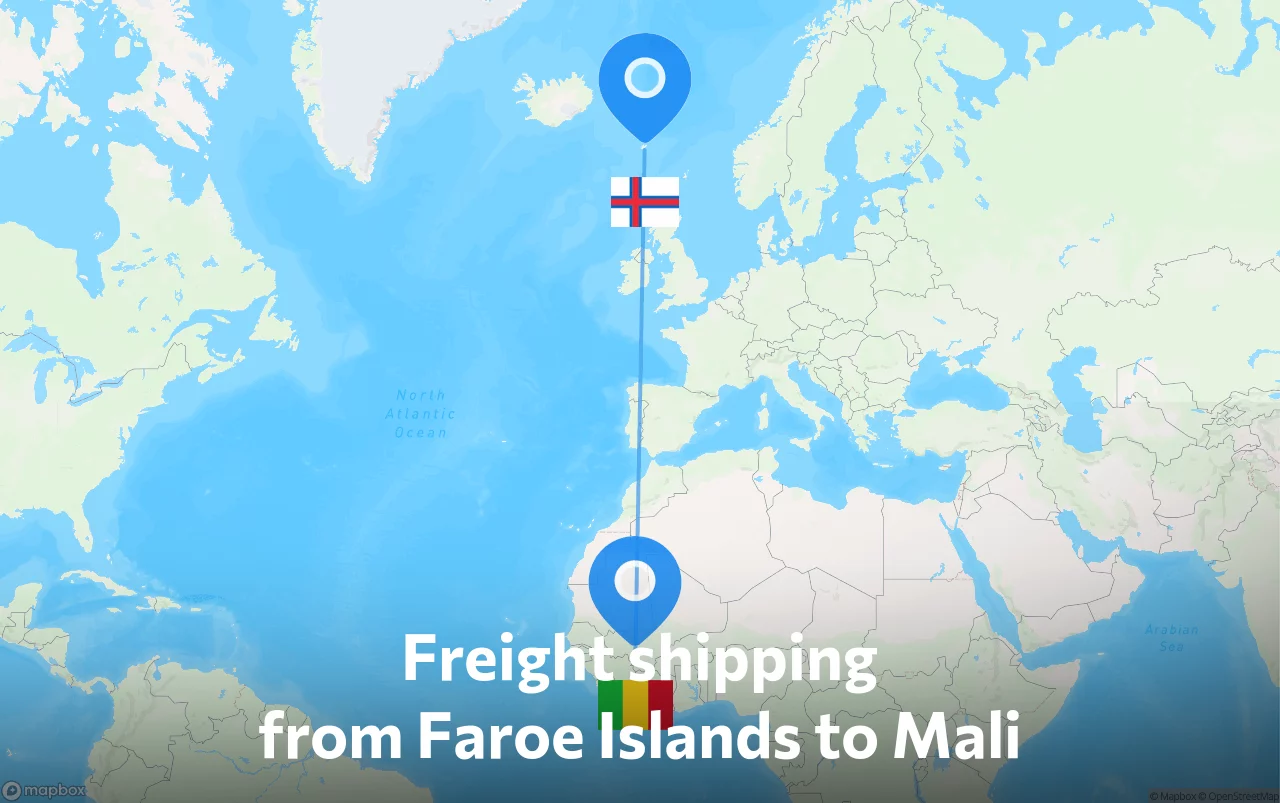 Shipping route from Faroe Islands to Mali