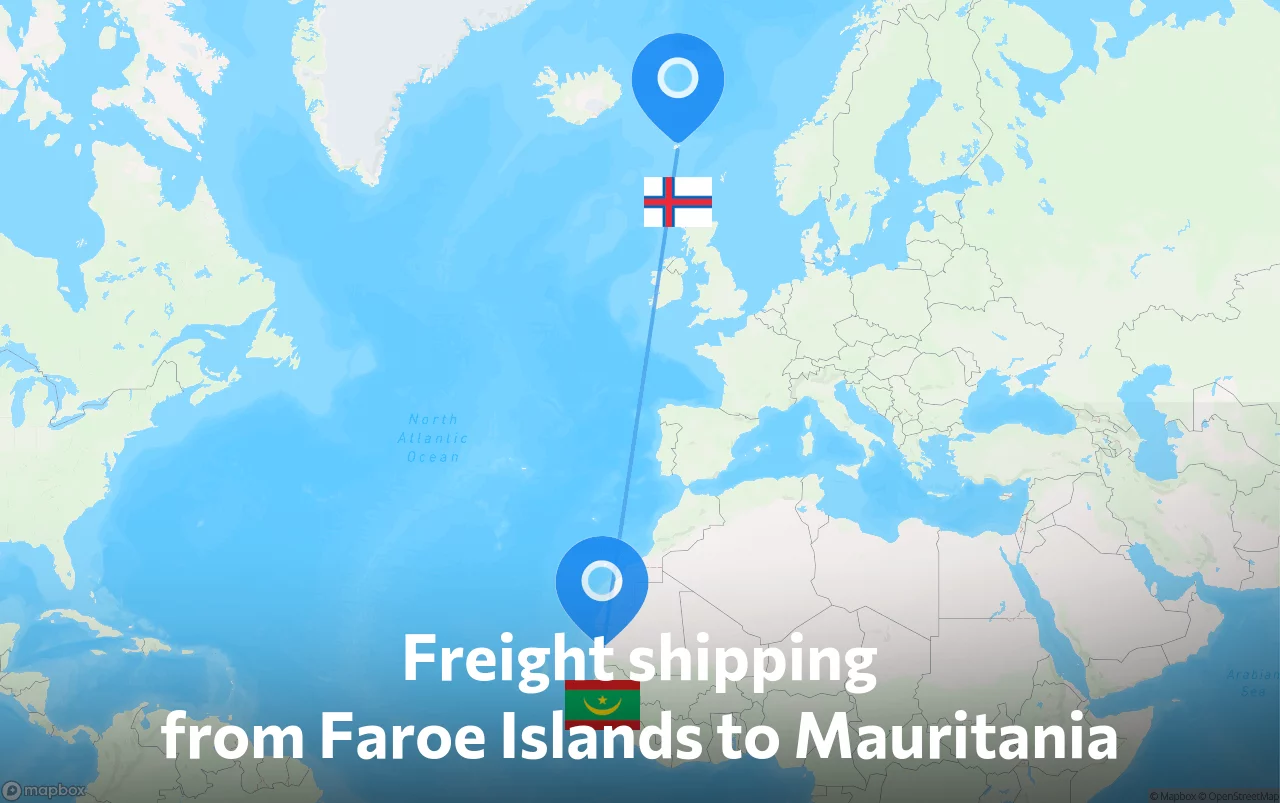 Shipping route from Faroe Islands to Mauritania