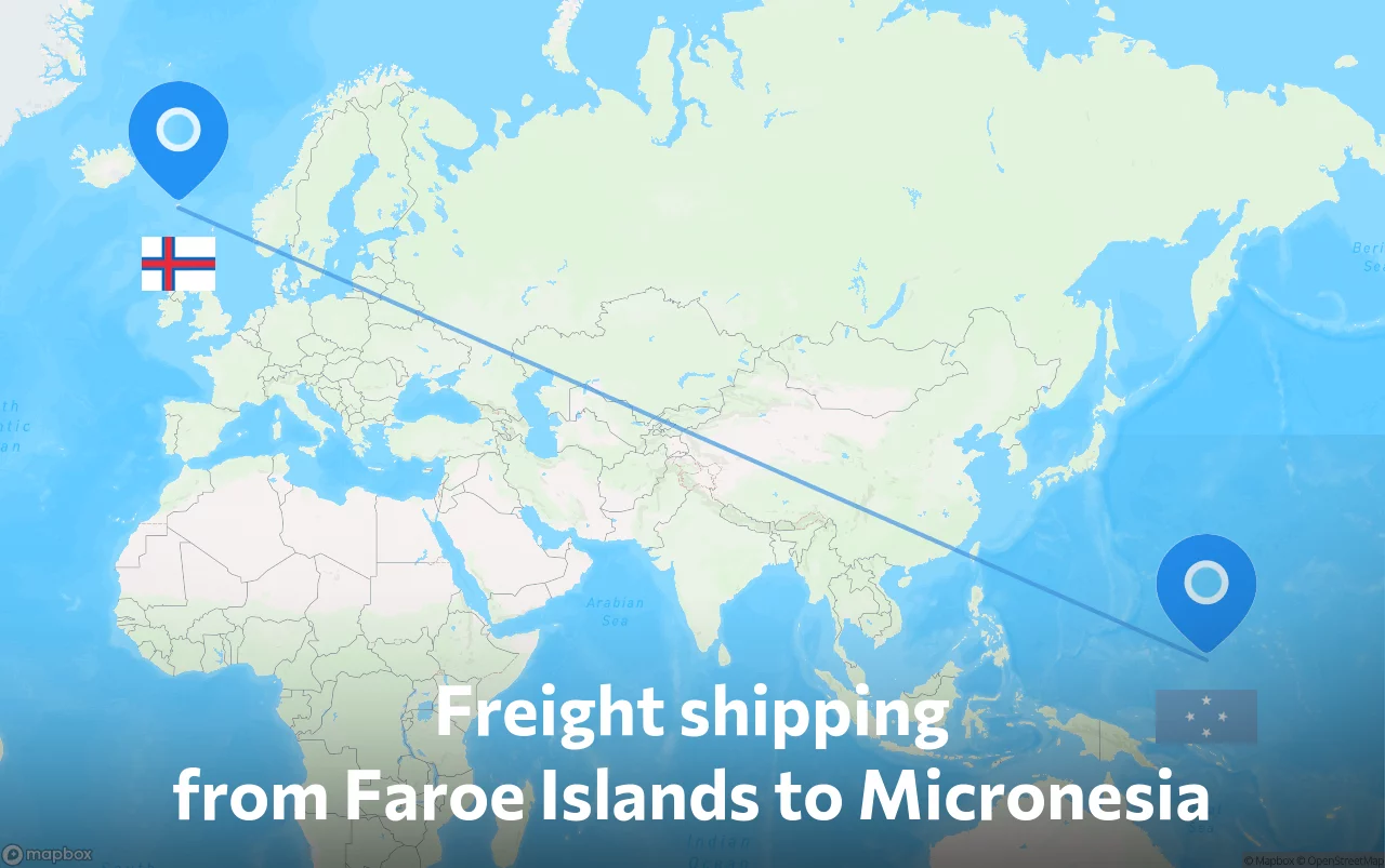 Shipping route from Faroe Islands to Micronesia