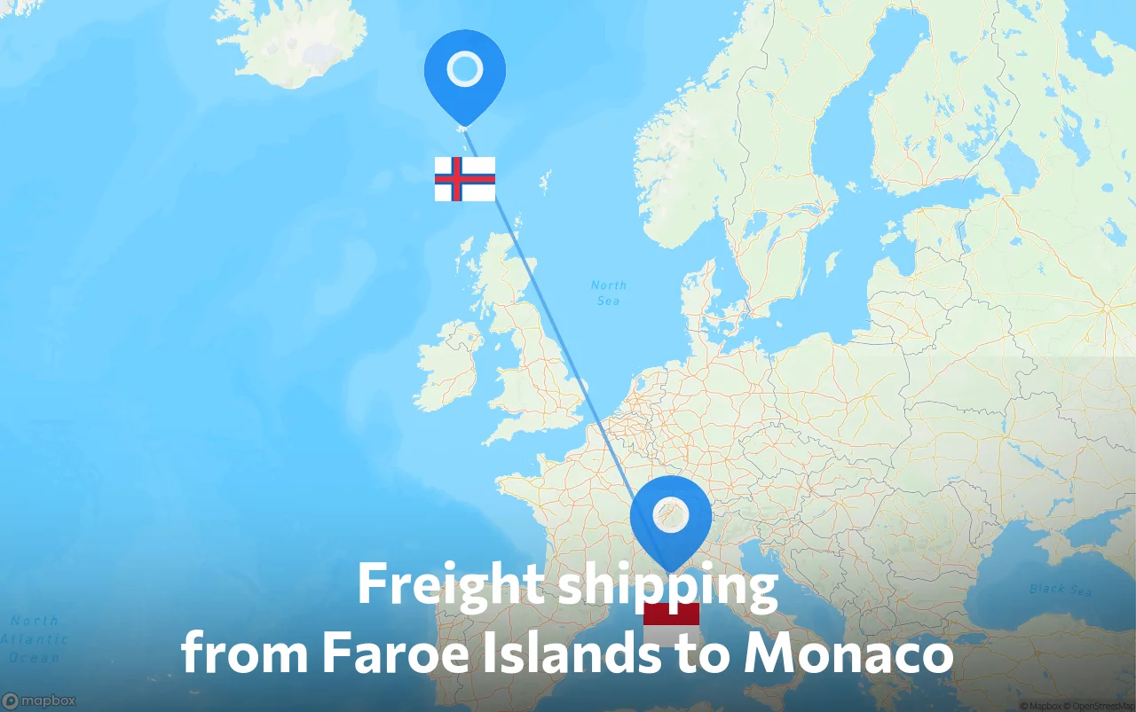 Shipping route from Faroe Islands to Monaco