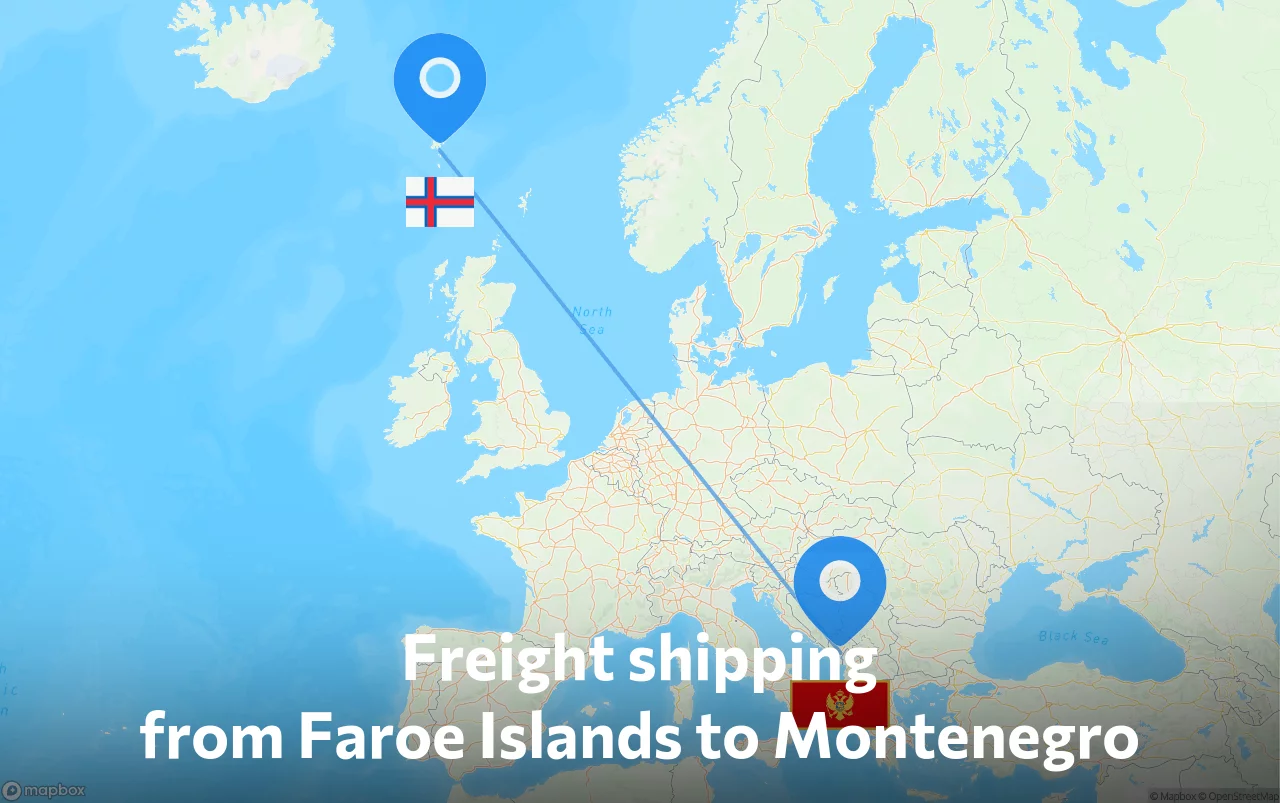 Shipping route from Faroe Islands to Montenegro