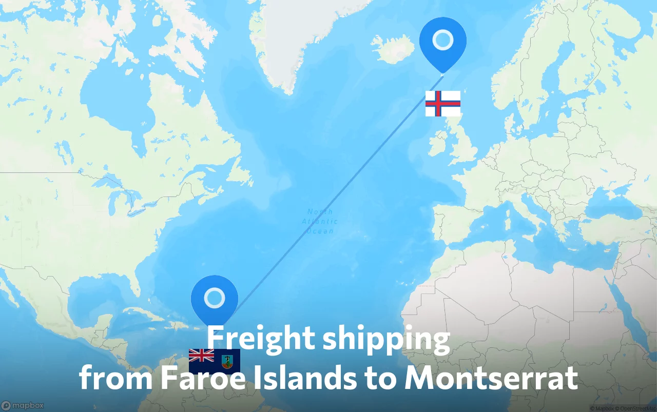 Shipping route from Faroe Islands to Montserrat