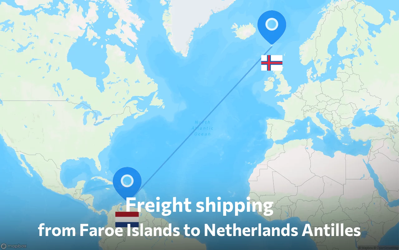 Shipping route from Faroe Islands to Netherlands Antilles