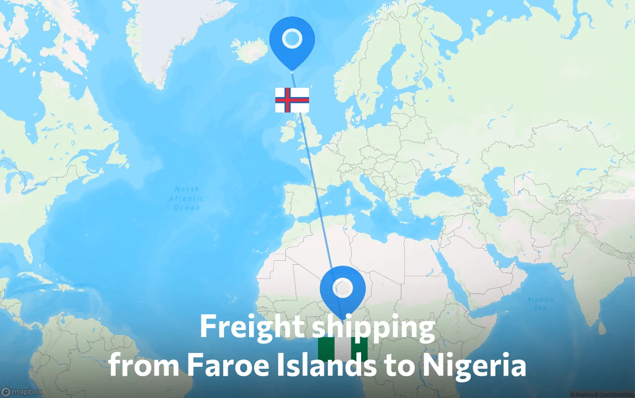 Shipping route from Faroe Islands to Nigeria