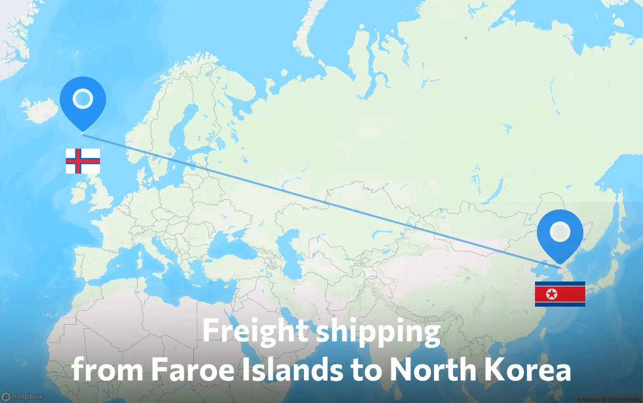 Shipping route from Faroe Islands to North Korea