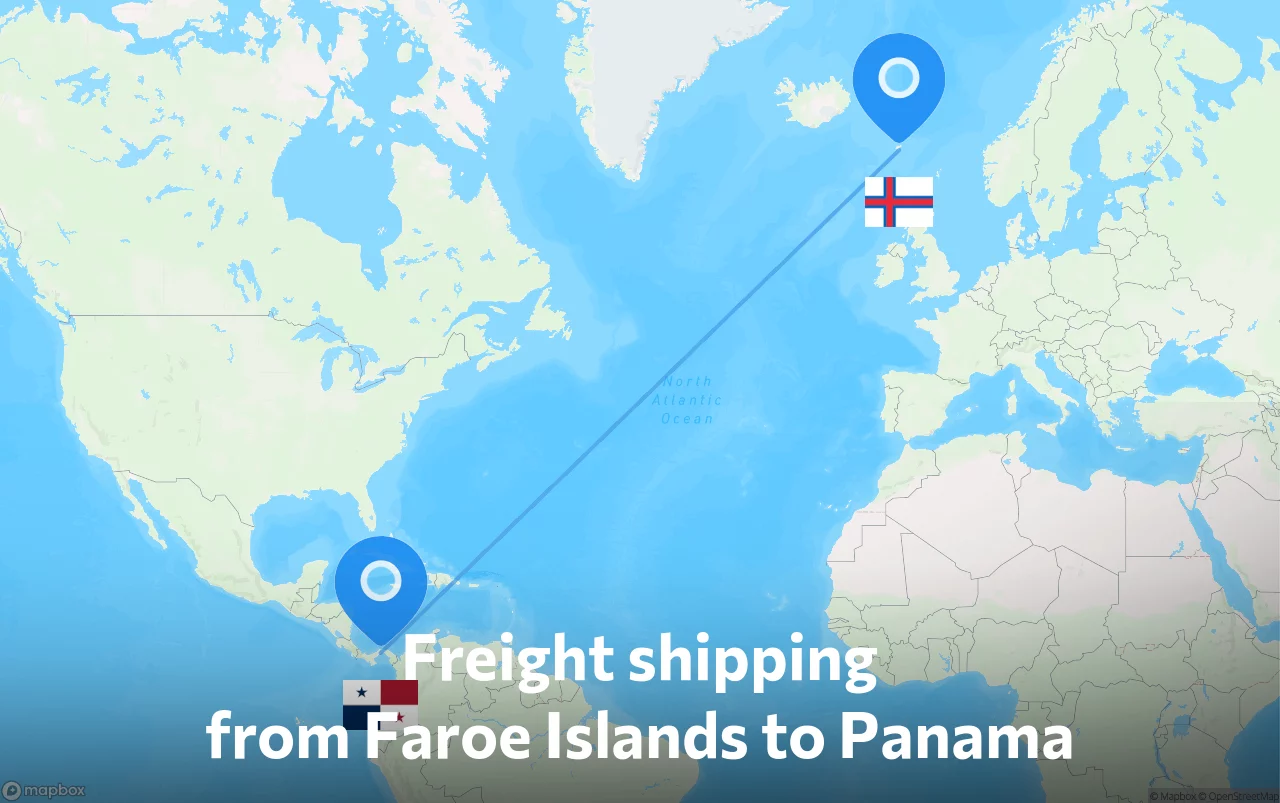 Shipping route from Faroe Islands to Panama