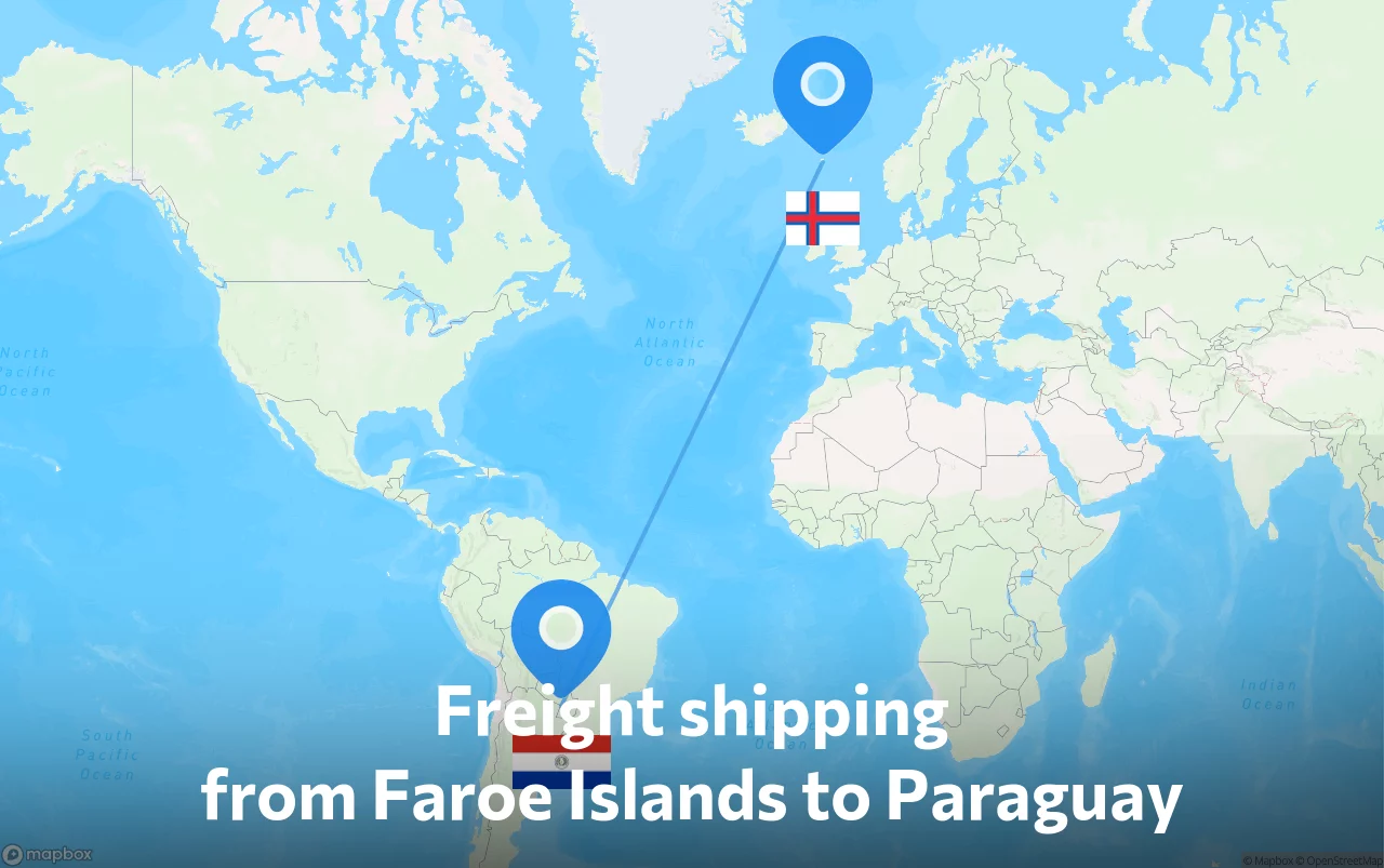 Shipping route from Faroe Islands to Paraguay