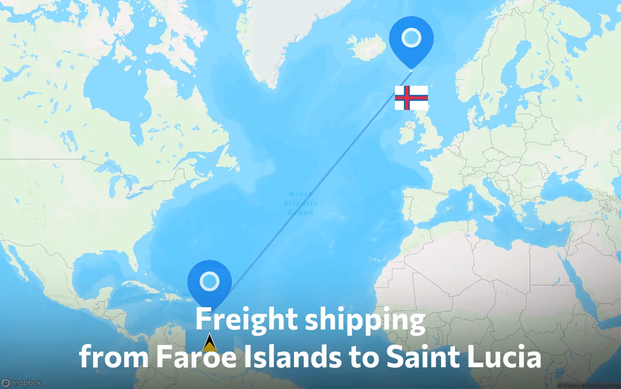 Shipping route from Faroe Islands to Saint Lucia