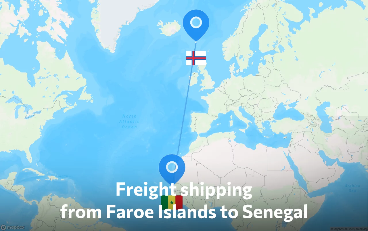 Shipping route from Faroe Islands to Senegal
