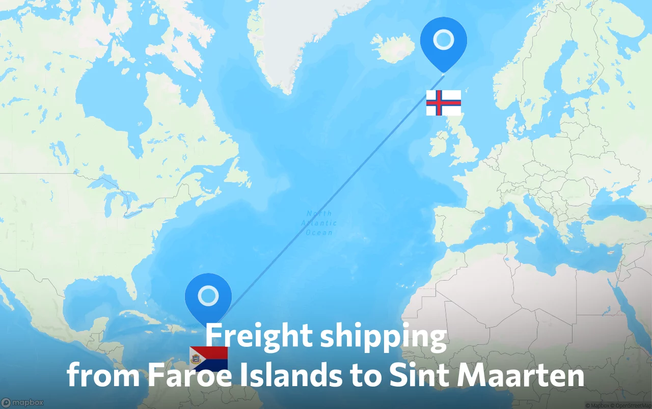 Shipping route from Faroe Islands to Sint Maarten