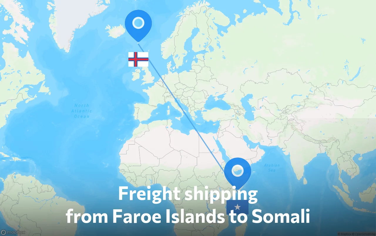 Shipping route from Faroe Islands to Somali