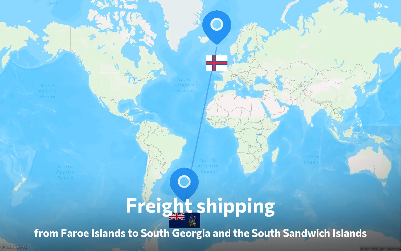 Shipping route from Faroe Islands to South Georgia and the South Sandwich Islands