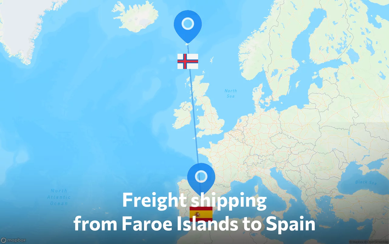 Shipping route from Faroe Islands to Spain