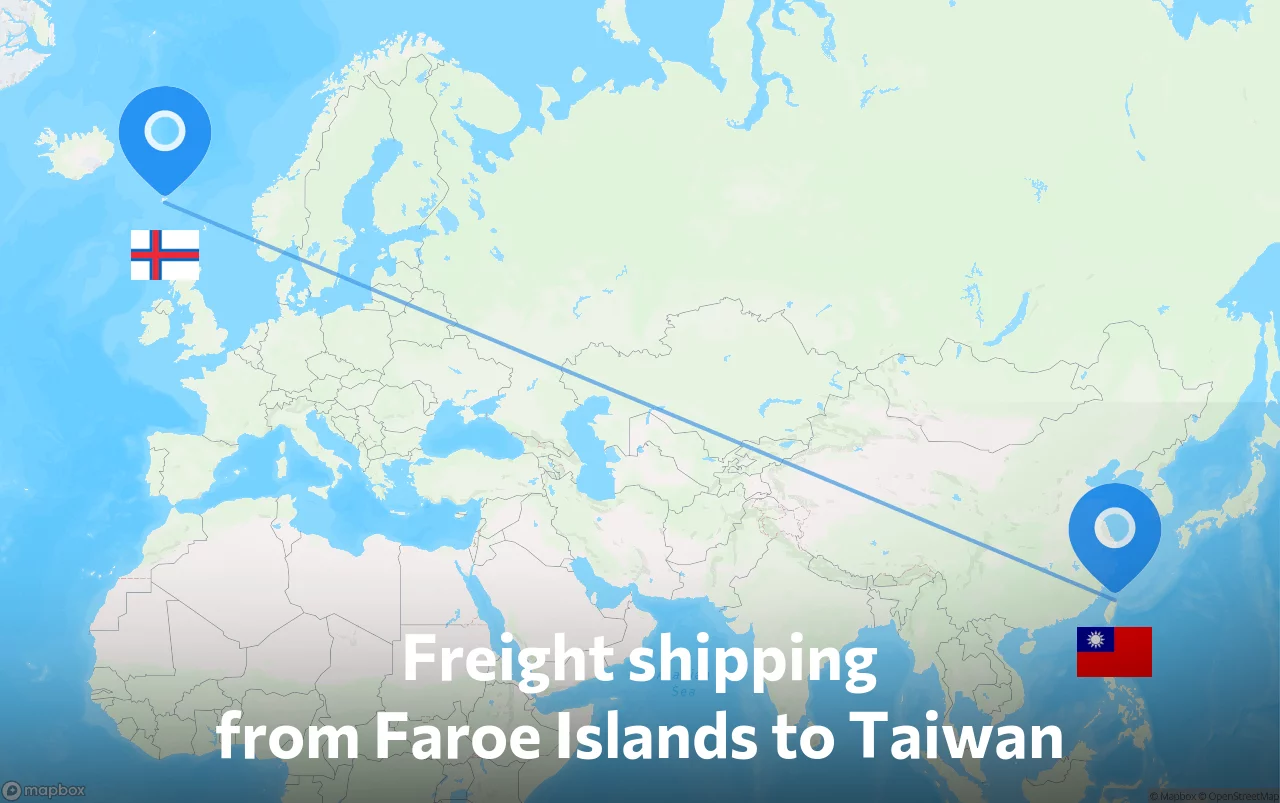 Shipping route from Faroe Islands to Taiwan