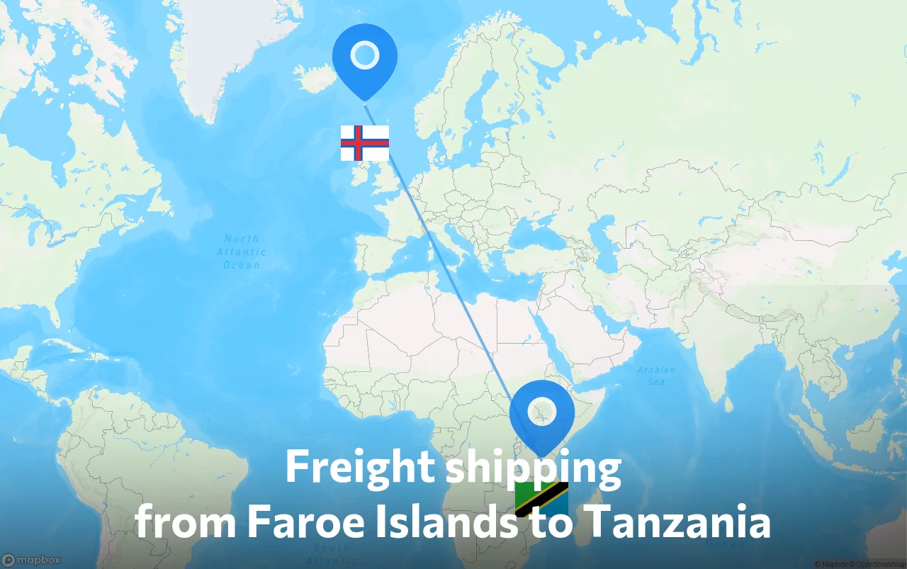 Shipping route from Faroe Islands to Tanzania