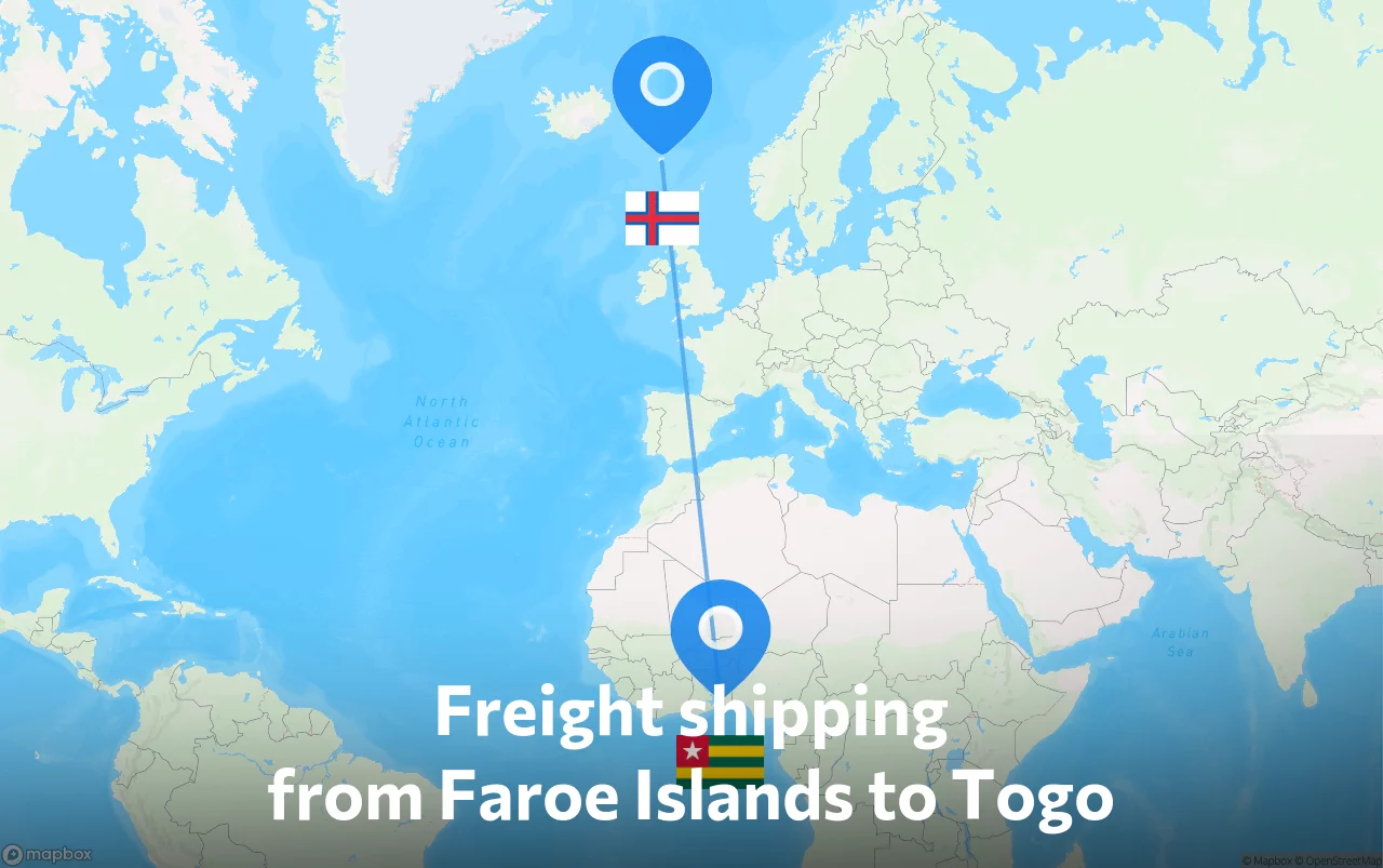 Shipping route from Faroe Islands to Togo