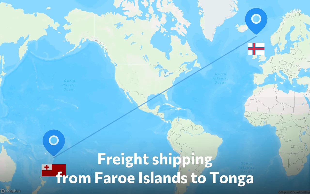 Shipping route from Faroe Islands to Tonga