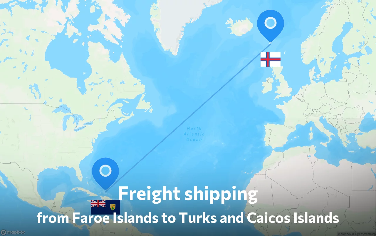 Shipping route from Faroe Islands to Turks and Caicos Islands