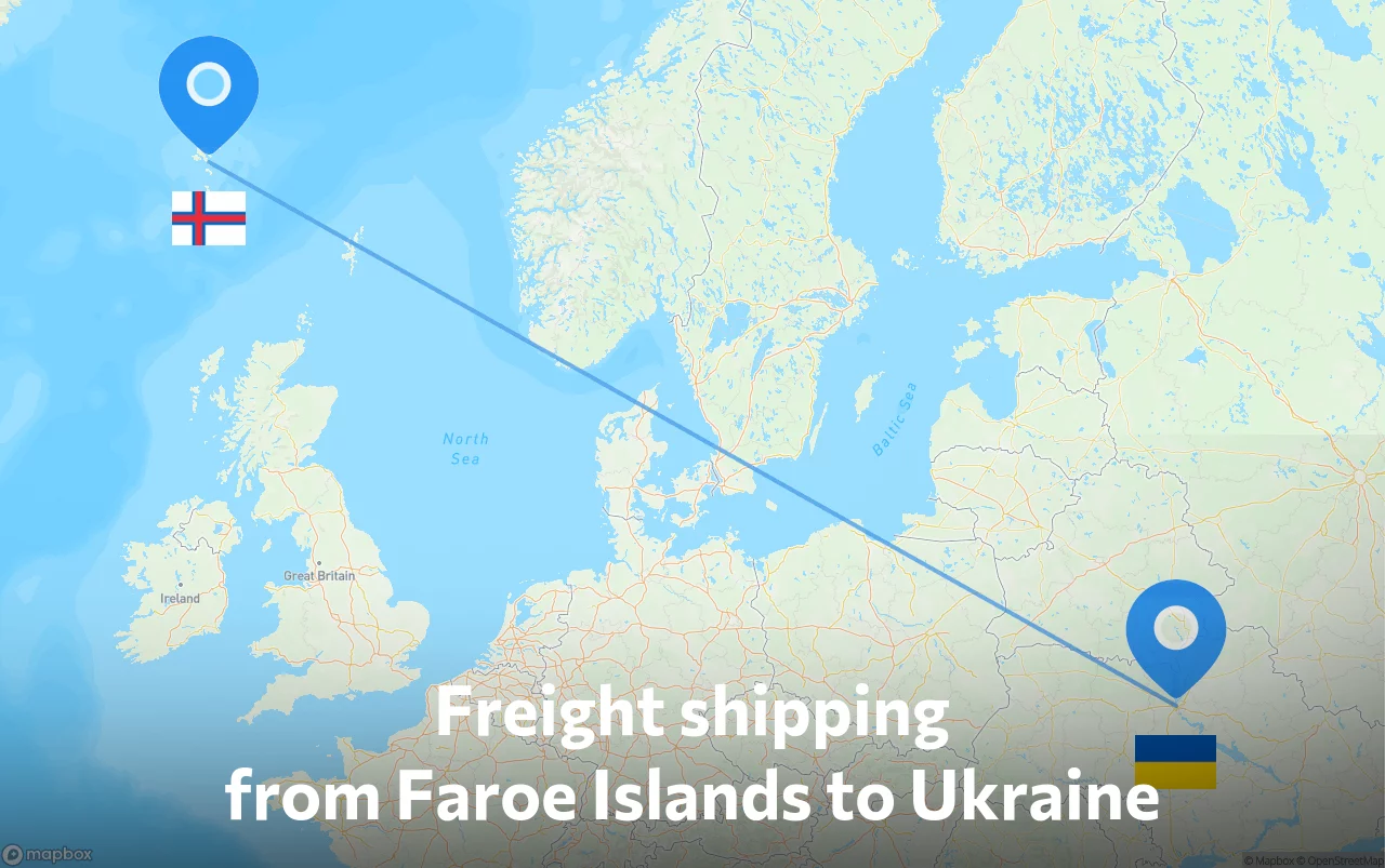 Shipping route from Faroe Islands to Ukraine