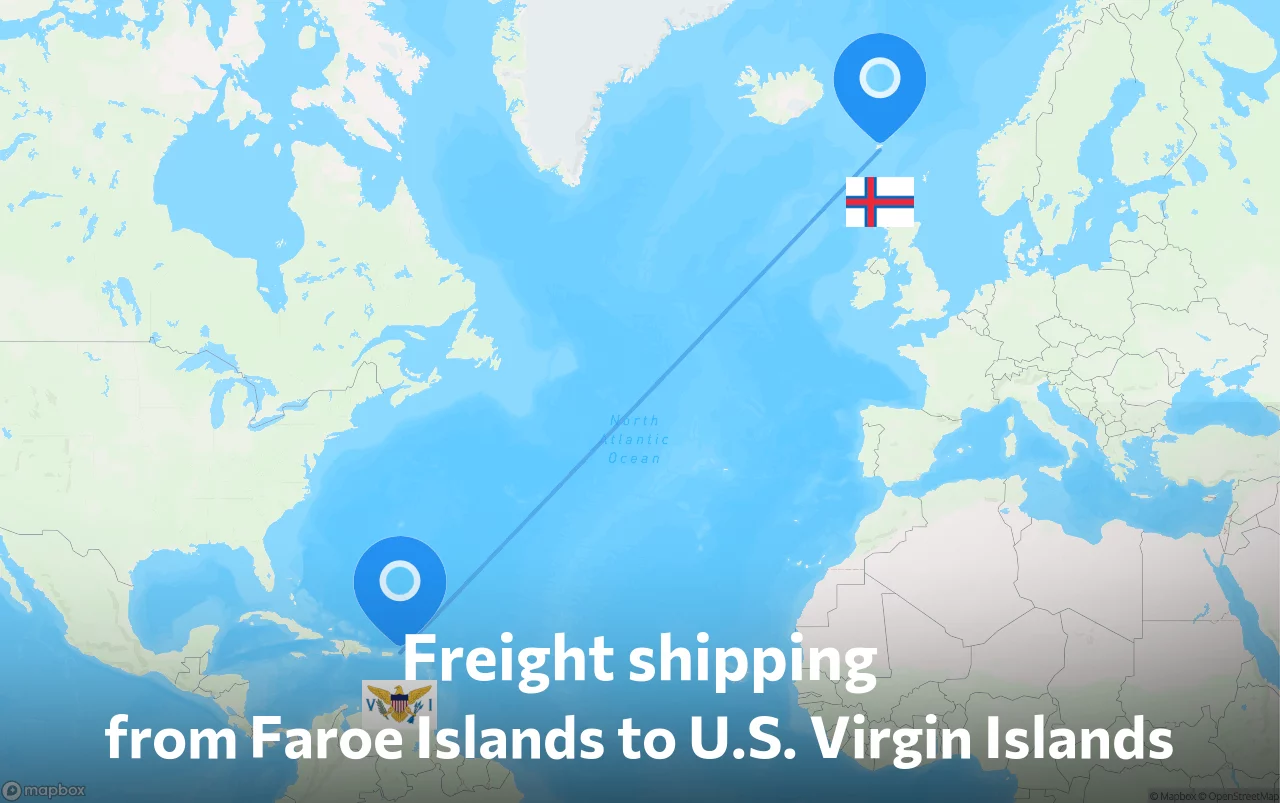 Shipping route from Faroe Islands to U.S. Virgin Islands