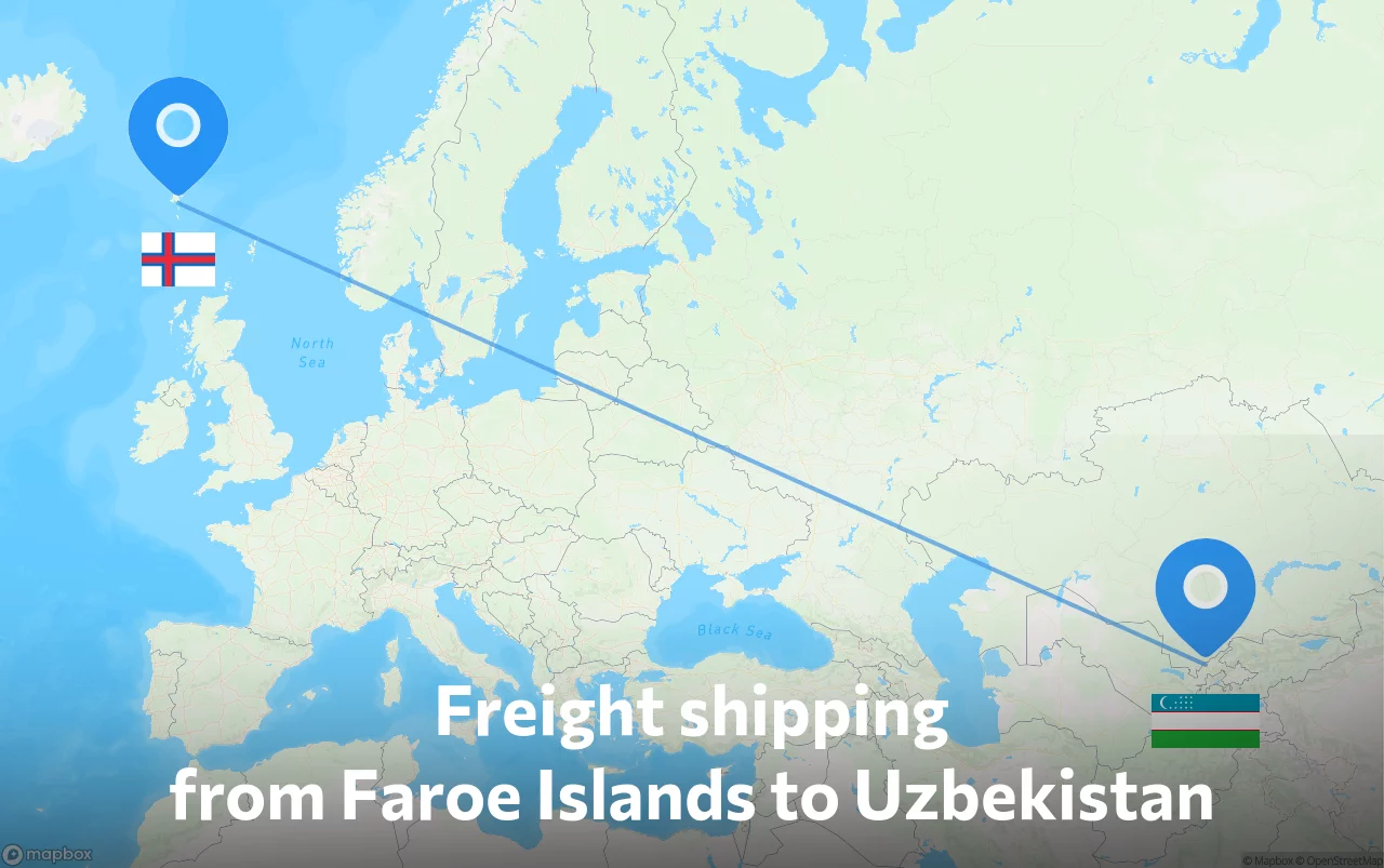 Shipping route from Faroe Islands to Uzbekistan
