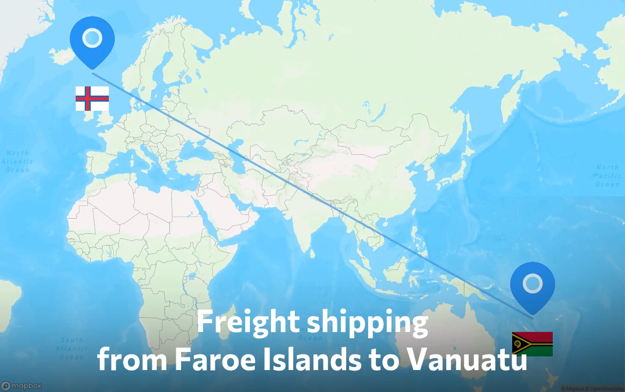 Shipping route from Faroe Islands to Vanuatu