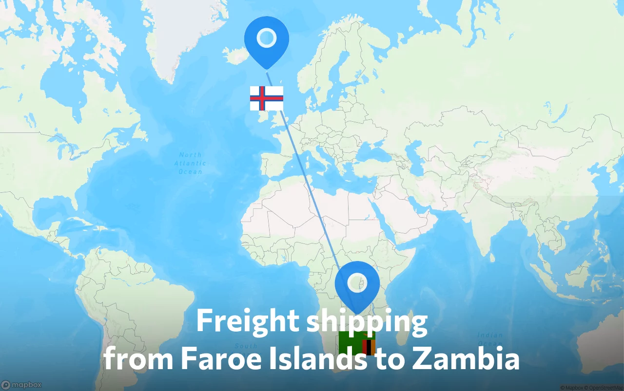 Shipping route from Faroe Islands to Zambia