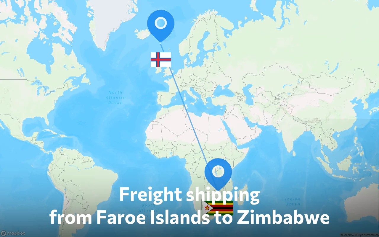 Shipping route from Faroe Islands to Zimbabwe