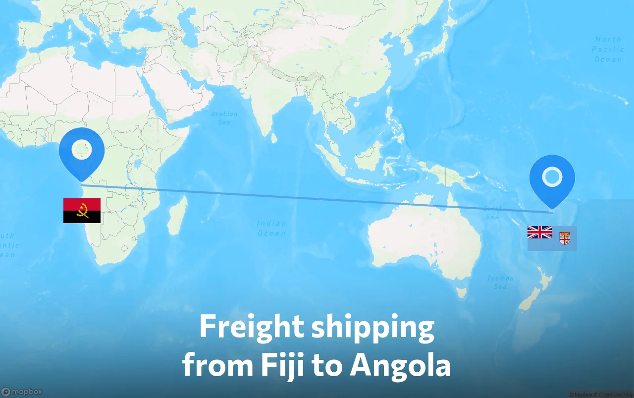 Shipping route from Fiji to Angola