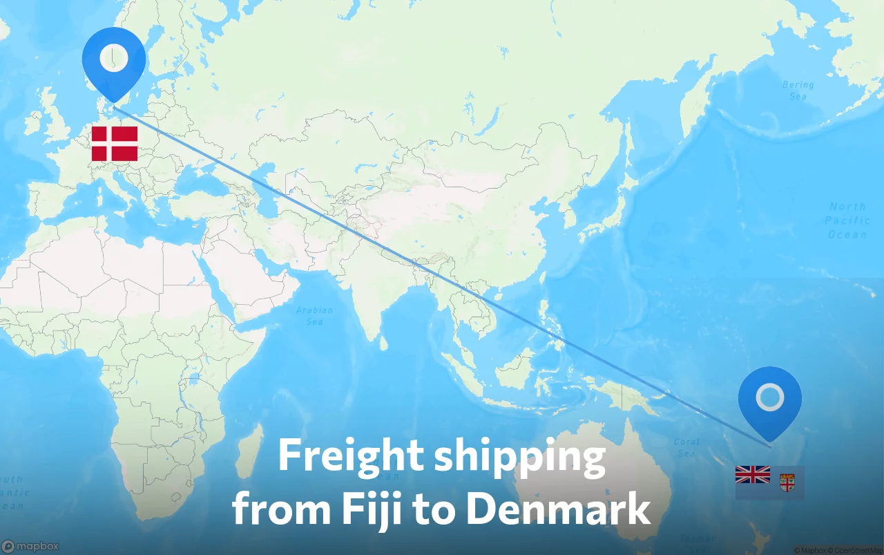 Shipping route from Fiji to Denmark