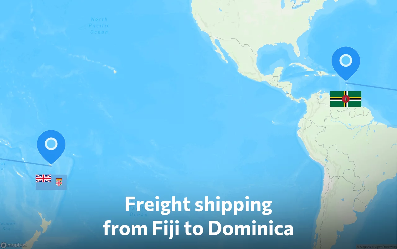 Shipping route from Fiji to Dominica