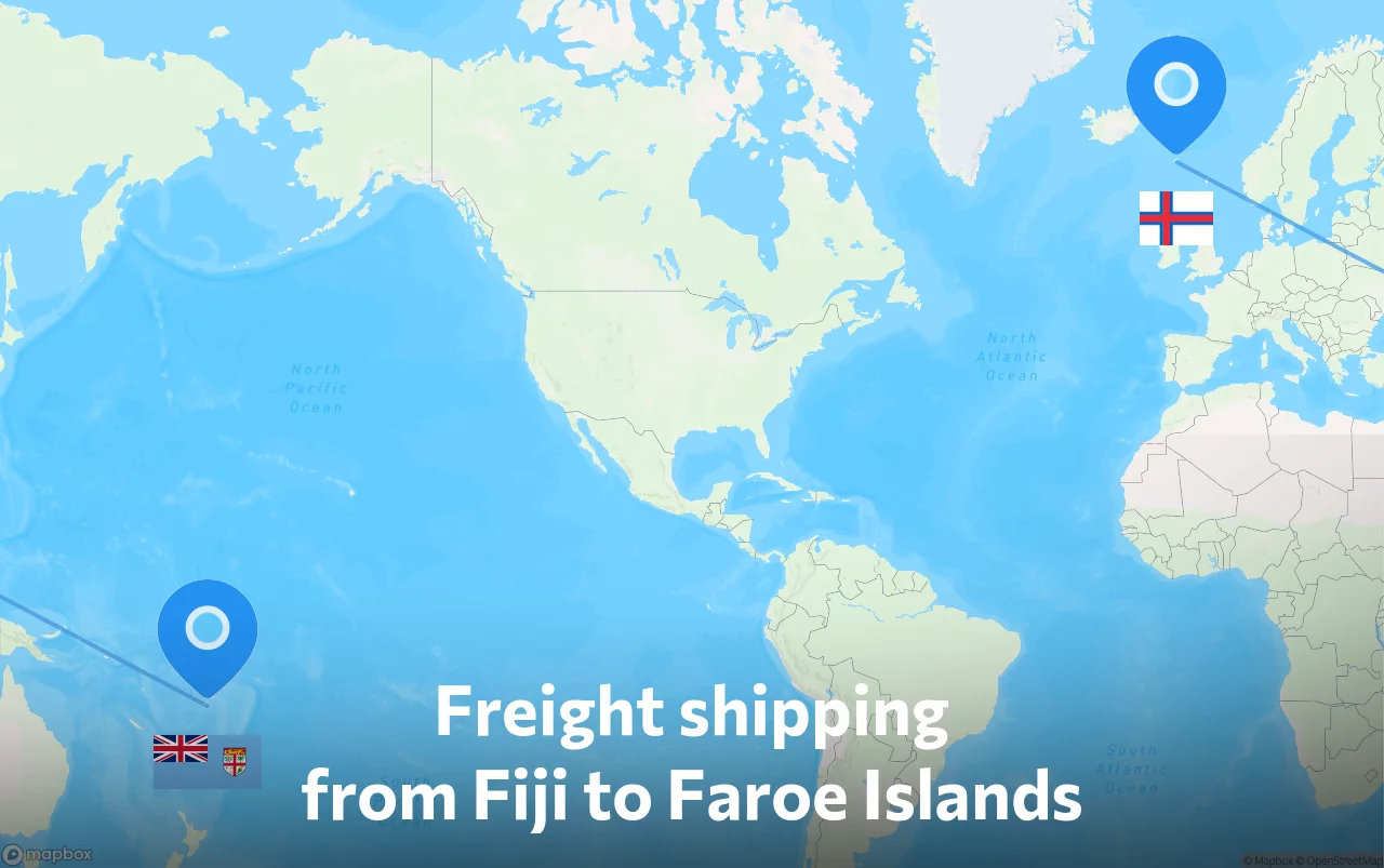 Shipping route from Fiji to Faroe Islands
