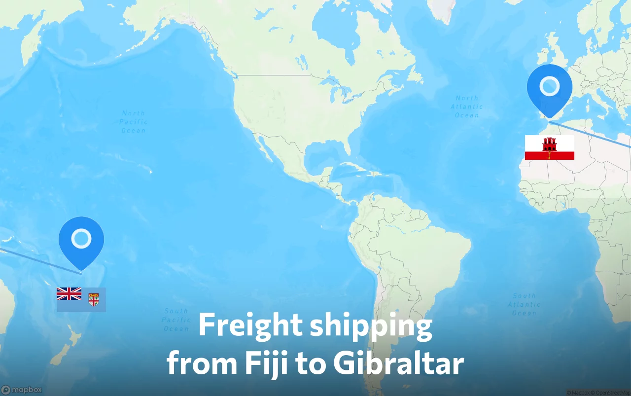 Shipping route from Fiji to Gibraltar