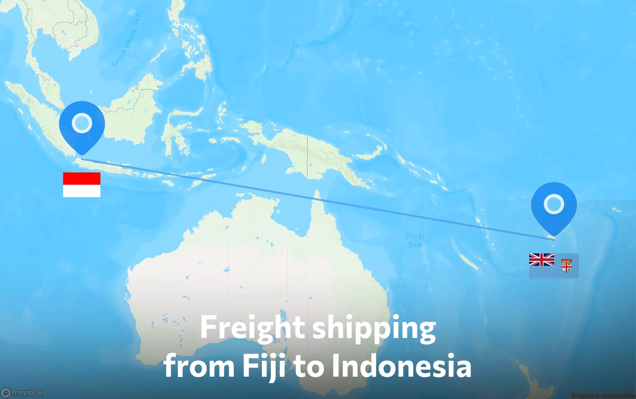 Shipping route from Fiji to Indonesia