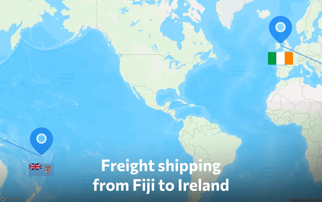 Shipping route from Fiji to Ireland