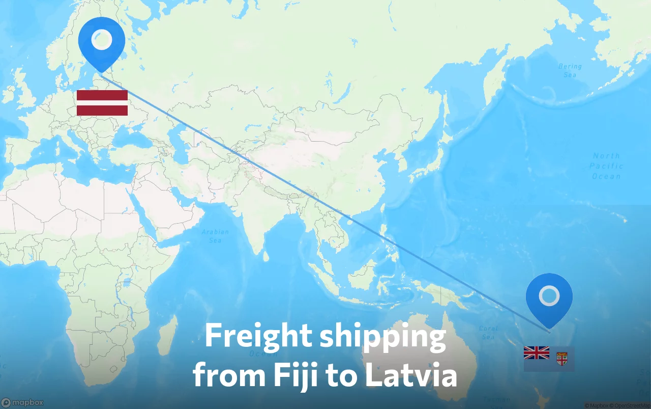 Shipping route from Fiji to Latvia