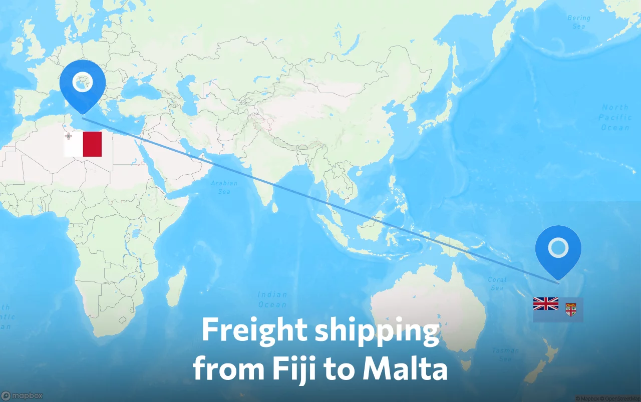 Shipping route from Fiji to Malta