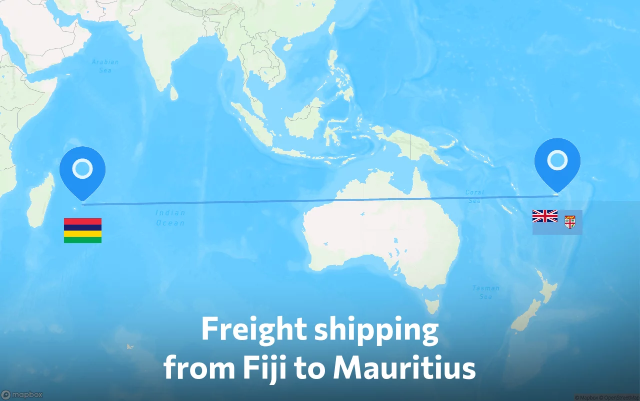 Shipping route from Fiji to Mauritius