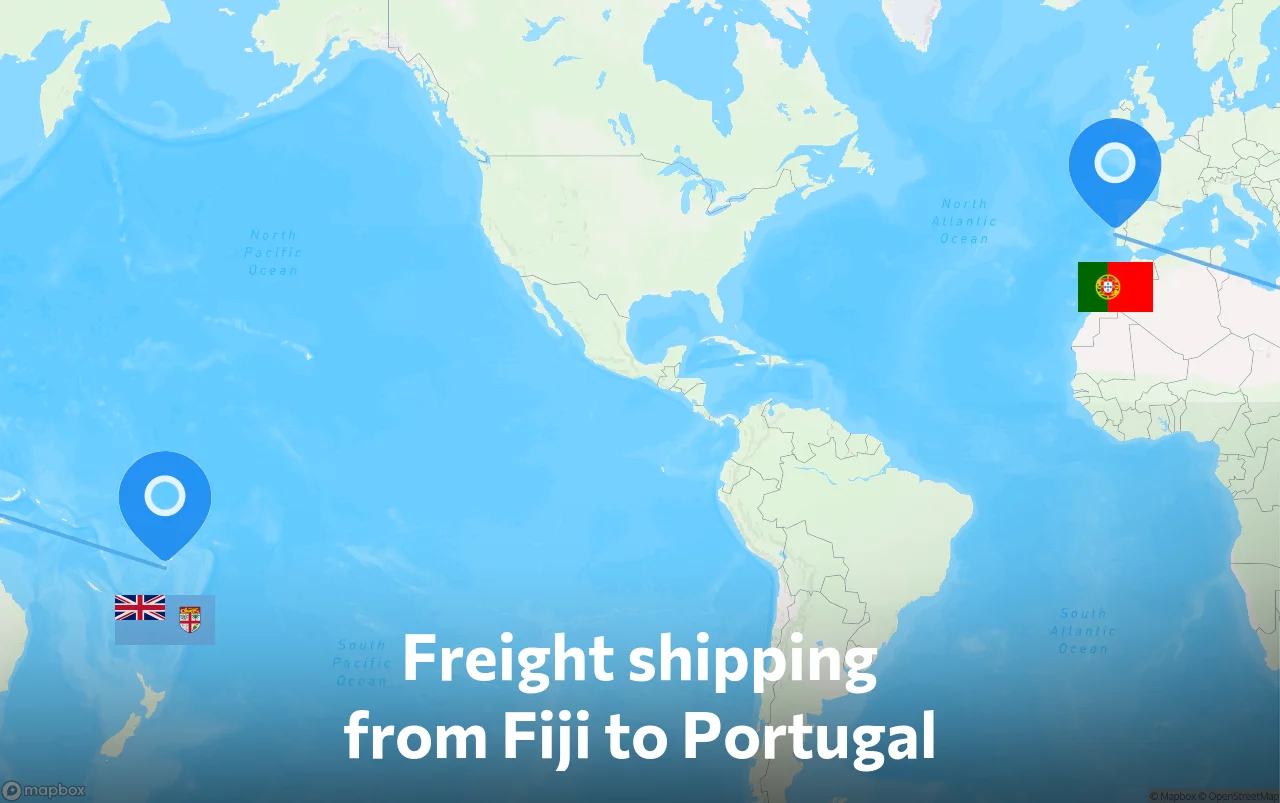 Shipping route from Fiji to Portugal