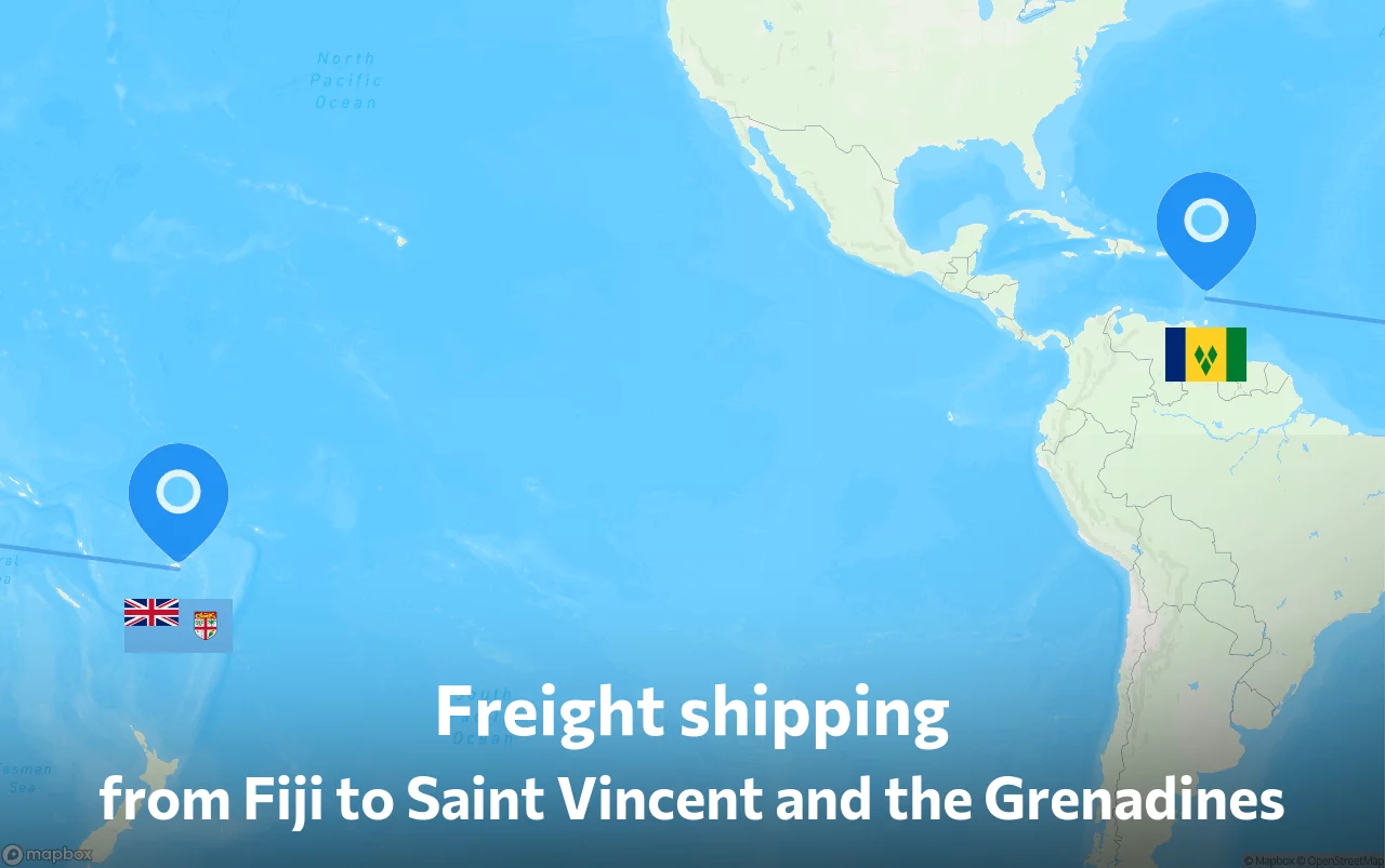 Shipping route from Fiji to Saint Vincent and the Grenadines