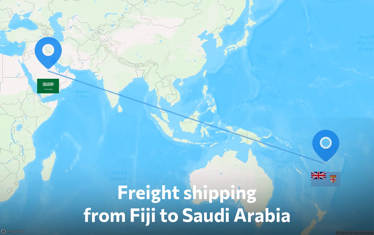 Shipping route from Fiji to Saudi Arabia