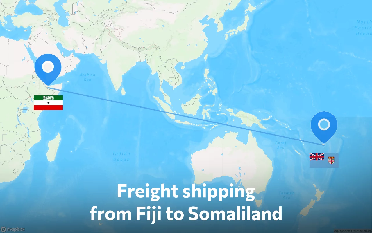 Shipping route from Fiji to Somaliland