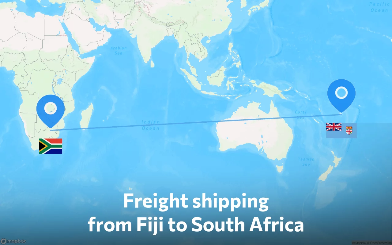 Shipping route from Fiji to South Africa